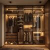 Luxury Glass Door Wardrobe with LED Lighting & Multiple Storage Sections