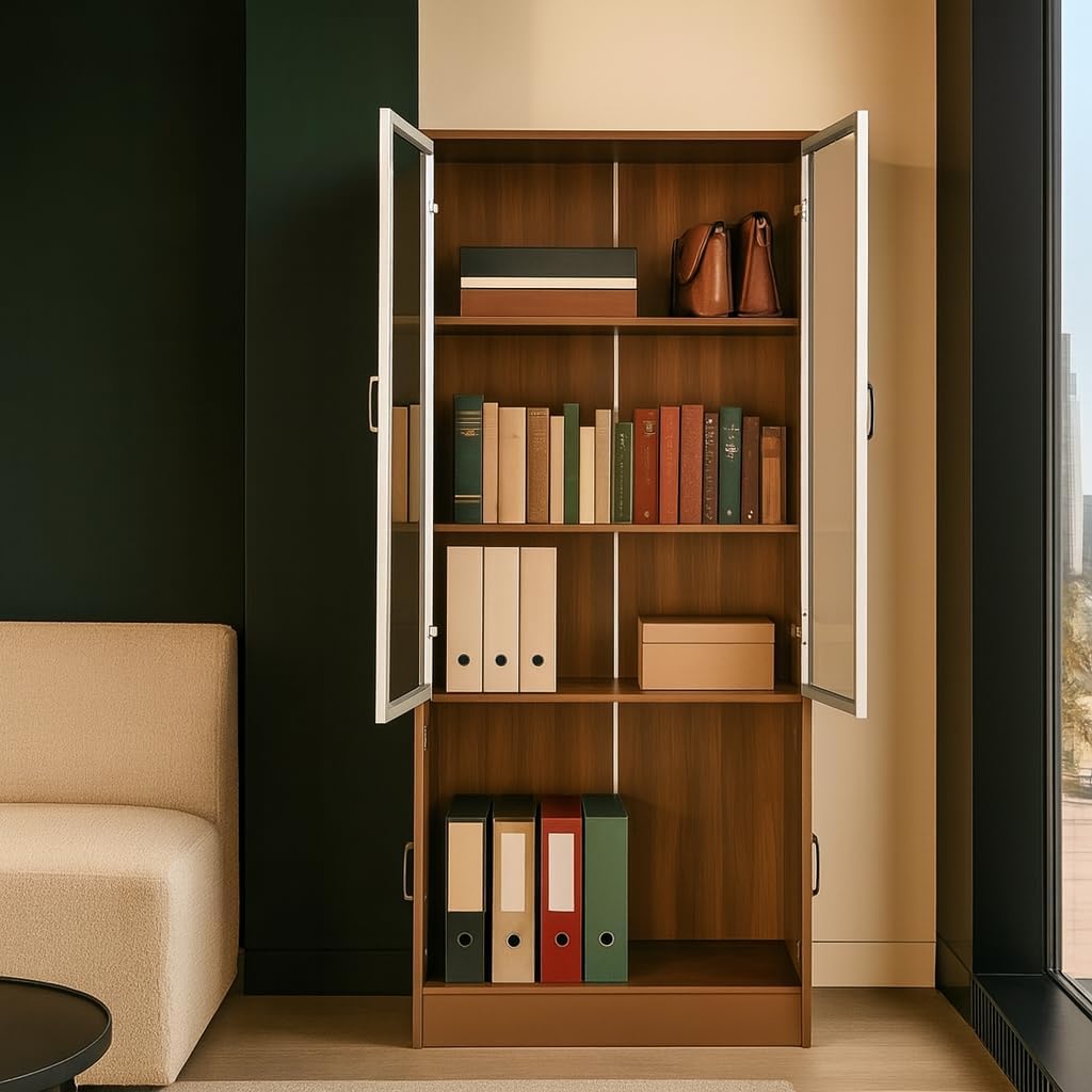 Modern Glass Door Wooden Wardrobe with Storage