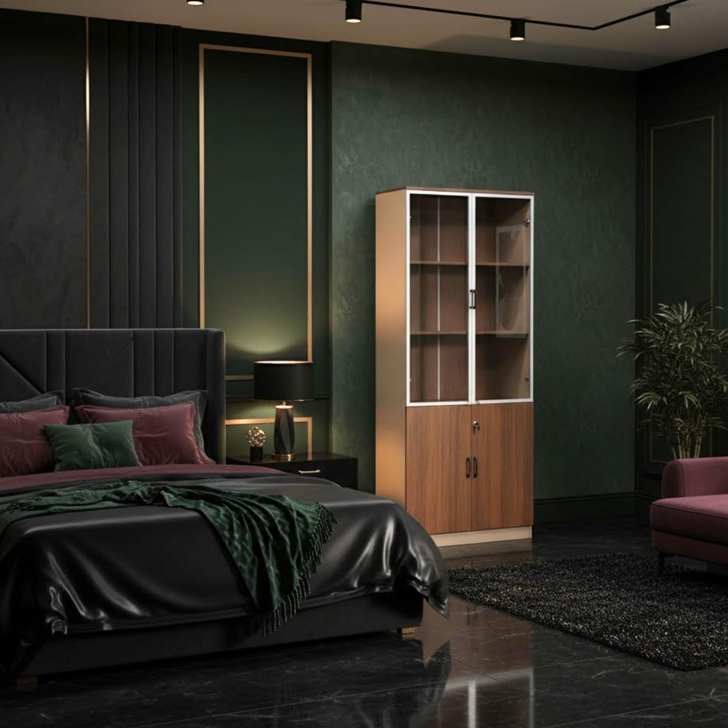 Modern Glass Door Wooden Wardrobe with Storage