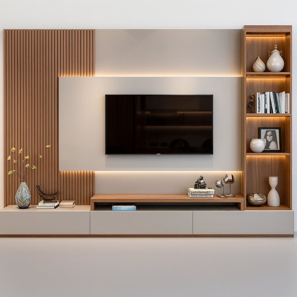 Sakhon LED Tv Media Wall Unit with Shelving