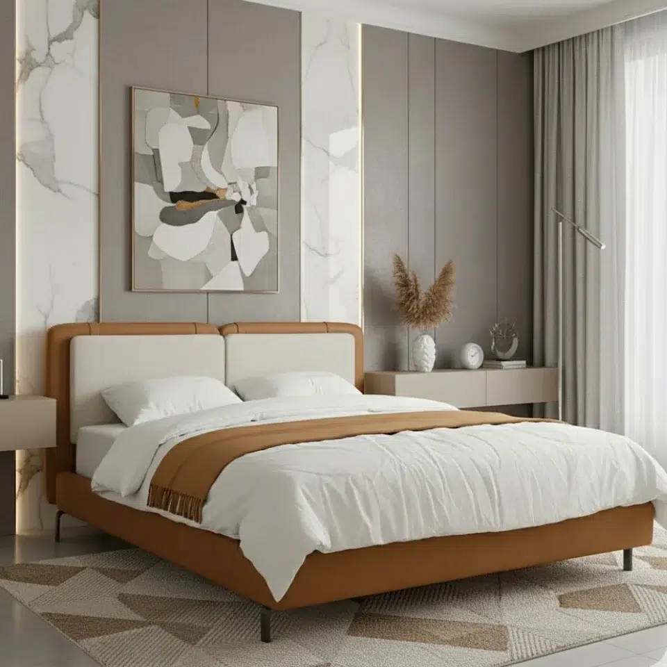 Calm Arc Two-Tone Upholstered Bed…