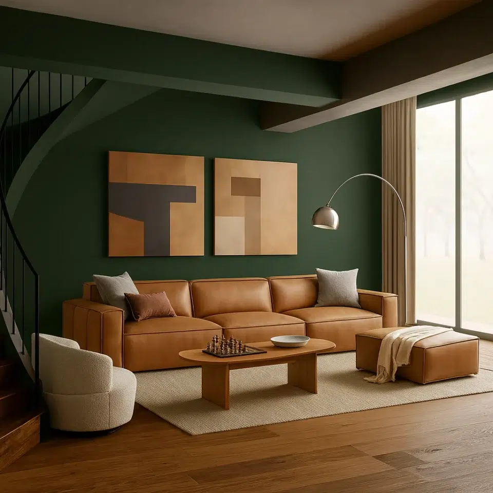 Cognac Sofa With Ottoman