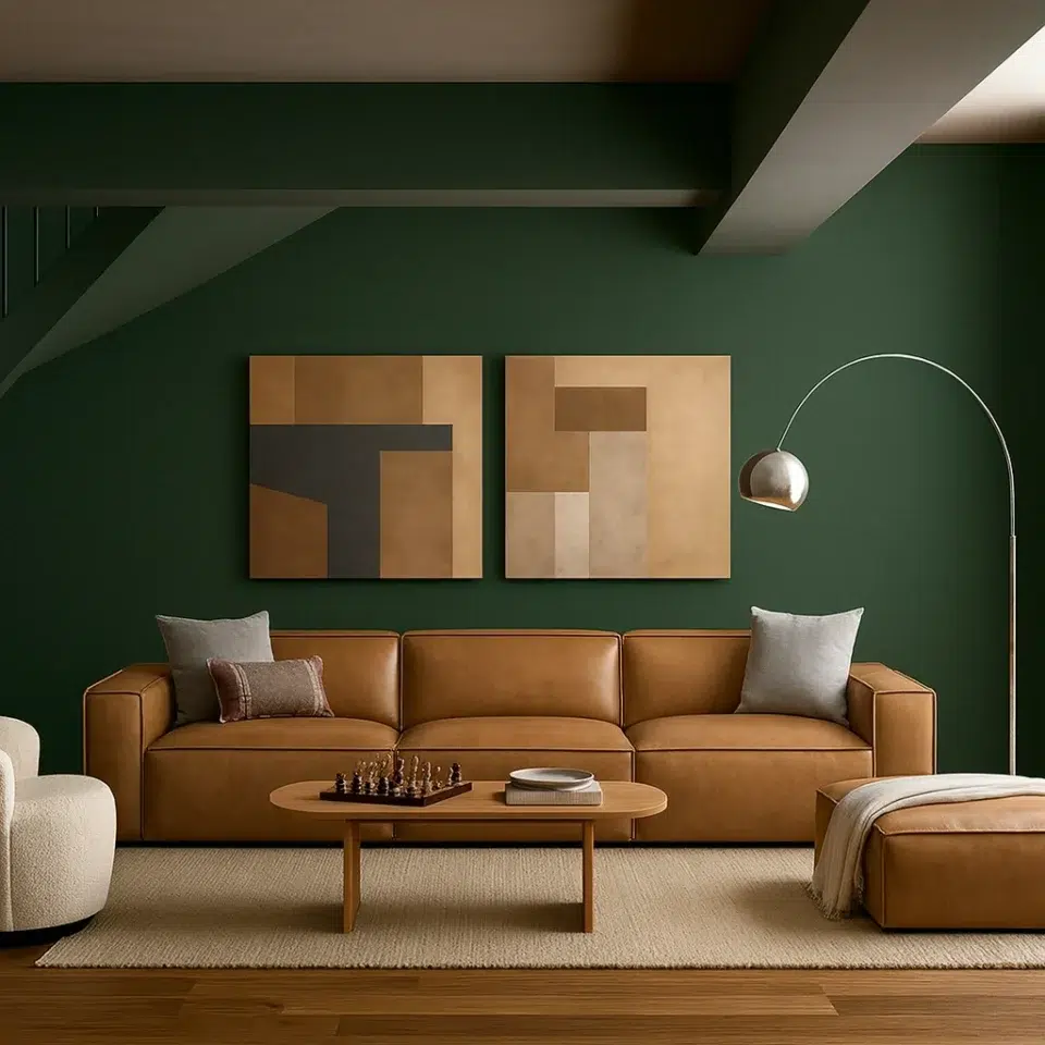 Cognac Sofa With Ottoman