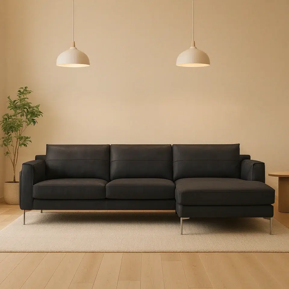 Graphite Plain Leather Sofa