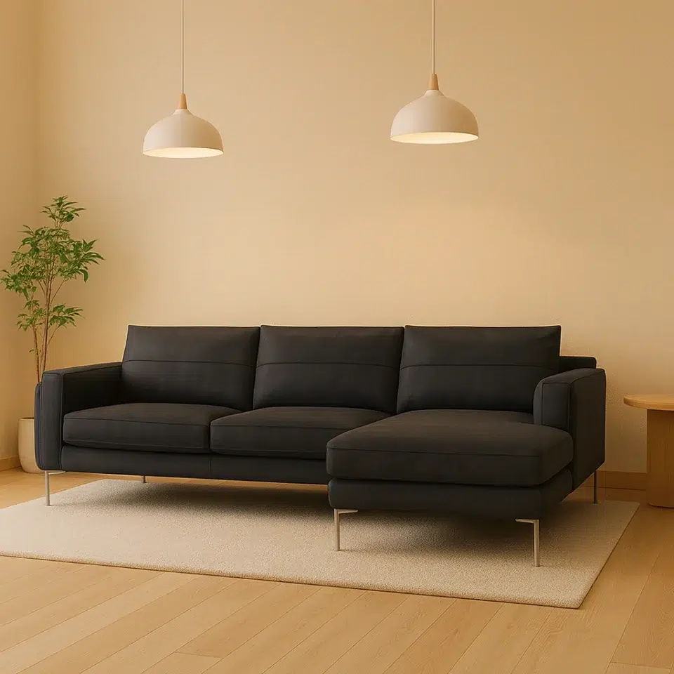 Graphite Plain Leather Sofa