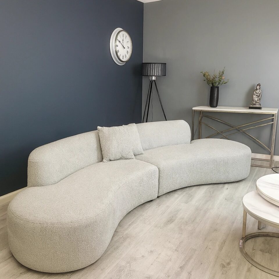 Scalloped Bouclé Curved Sofa