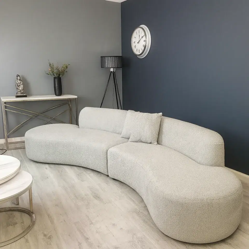 Scalloped Bouclé Curved Sofa