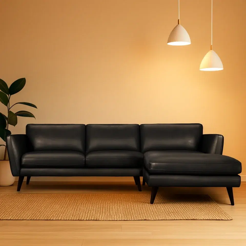 Verona Black Leather Corner Sofa…