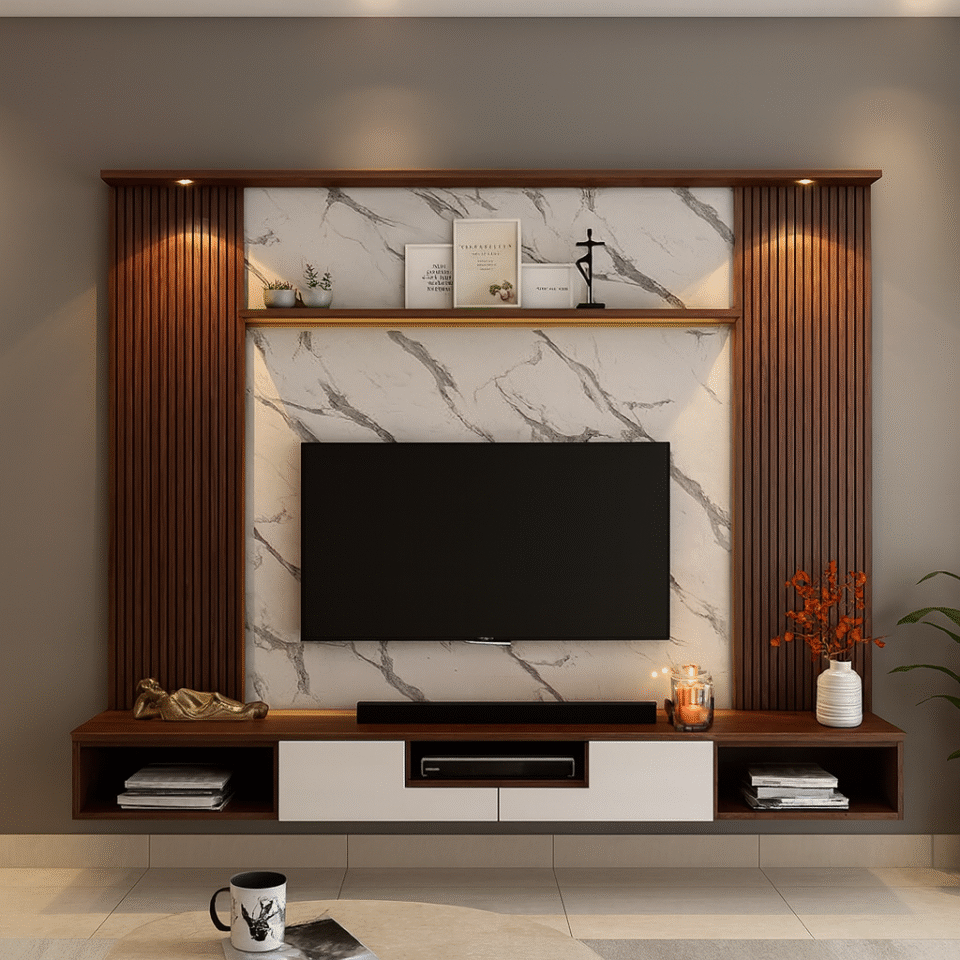 Silor Modern Wall-Mounted TV Unit with Marble Panel…