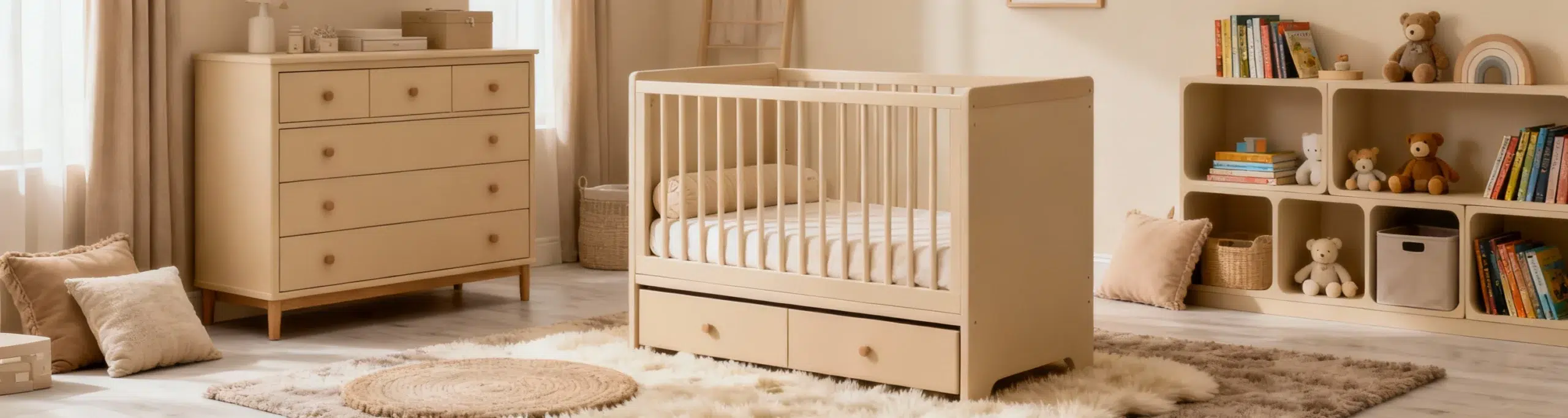 Baby nursery furniture Dubai convertible crib changing table storage solutions safety certified