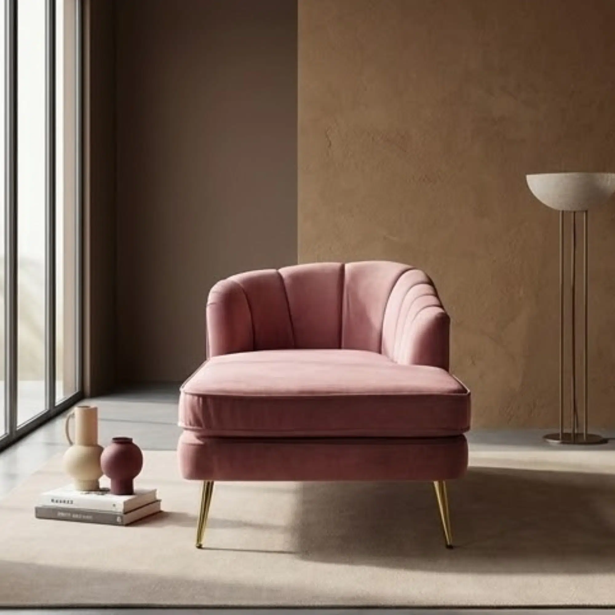 Blush Luxe Modern Velvet Chaise Lounge