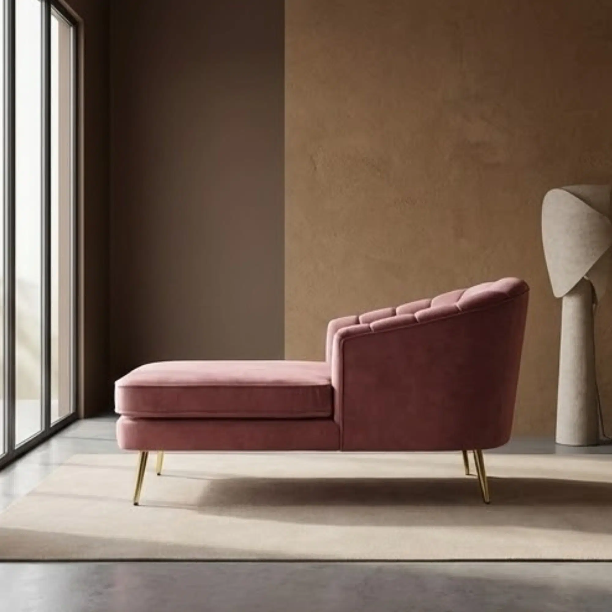Blush Luxe Modern Velvet Chaise Lounge