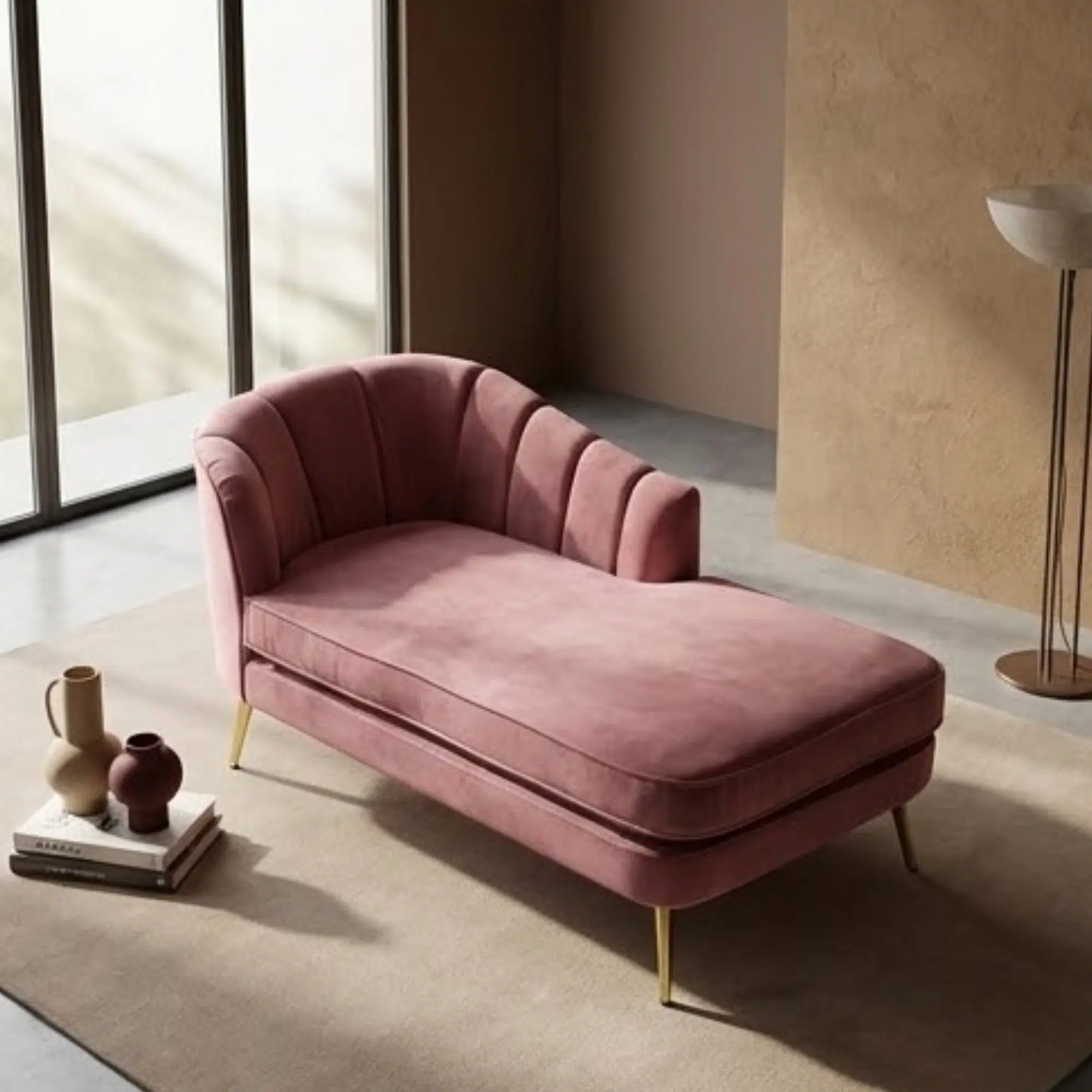 Blush Luxe Modern Velvet Chaise Lounge