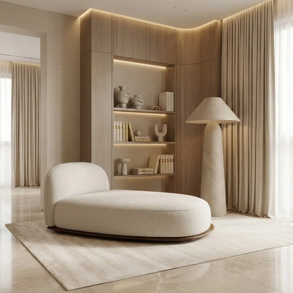 Calma Wood Base Modern Chaise Lounge