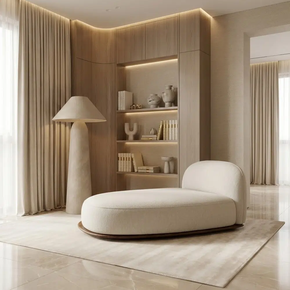 Calma Wood Base Modern Chaise Lounge