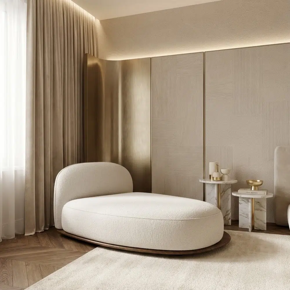 Calma Wood Base Modern Chaise Lounge