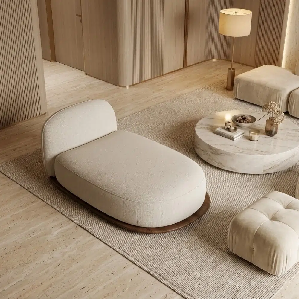 Calma Wood Base Modern Chaise Lounge