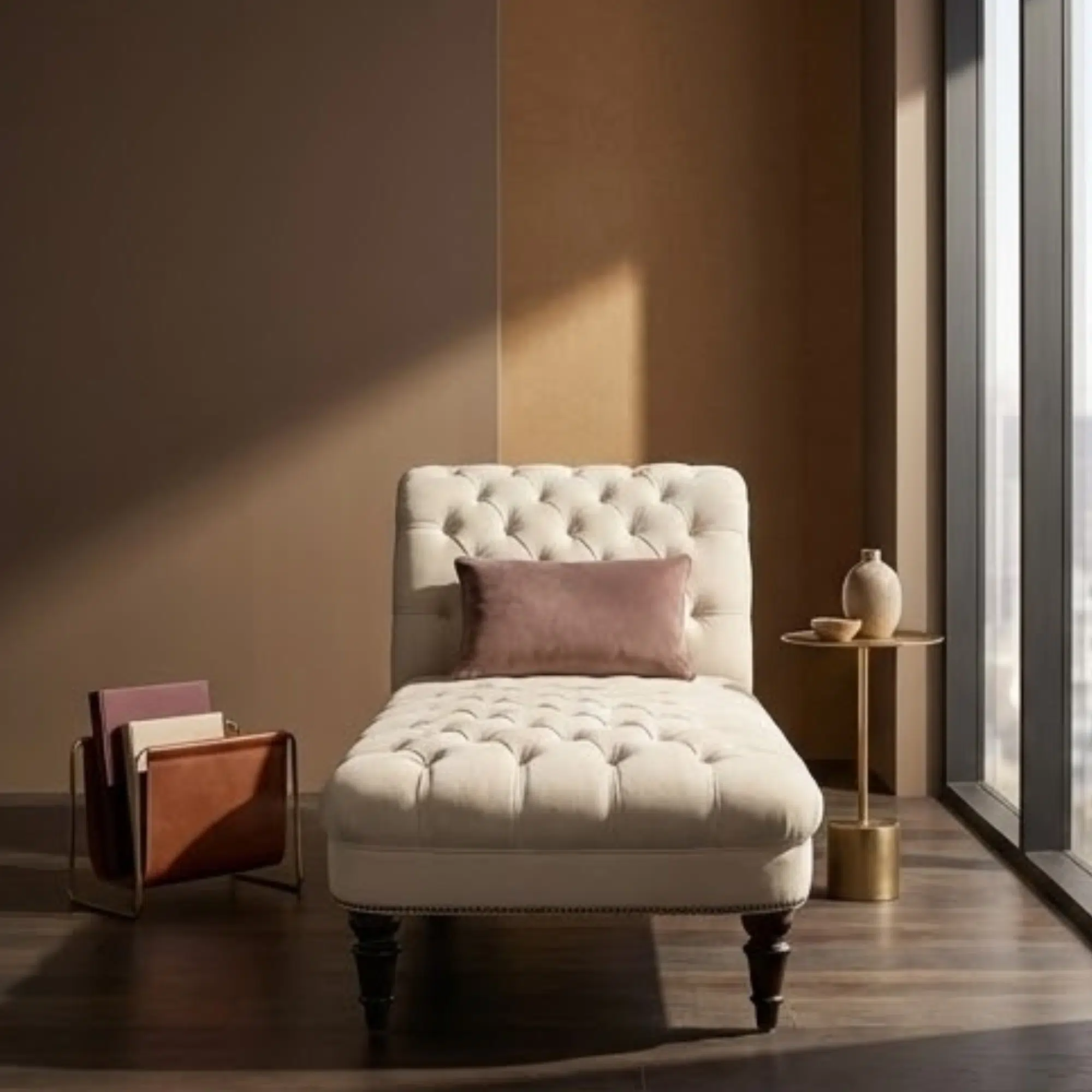 Ivory Crest Classic Tufted Chaise Lounge