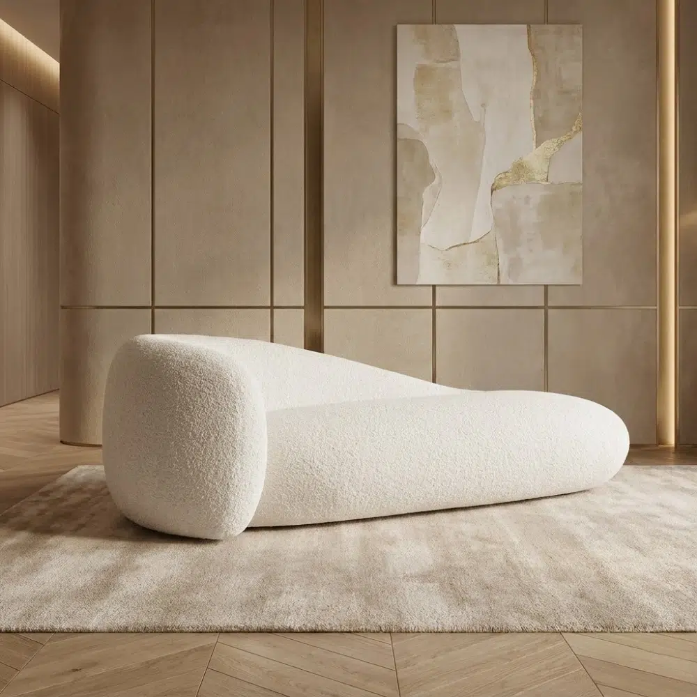 Ivory Drift Modern Curved Chaise Lounge