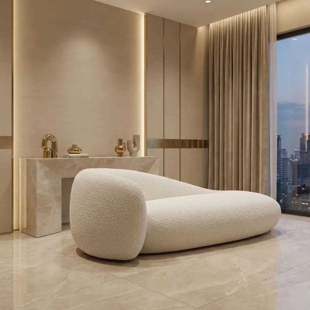 Ivory Drift Modern Curved Chaise Lounge