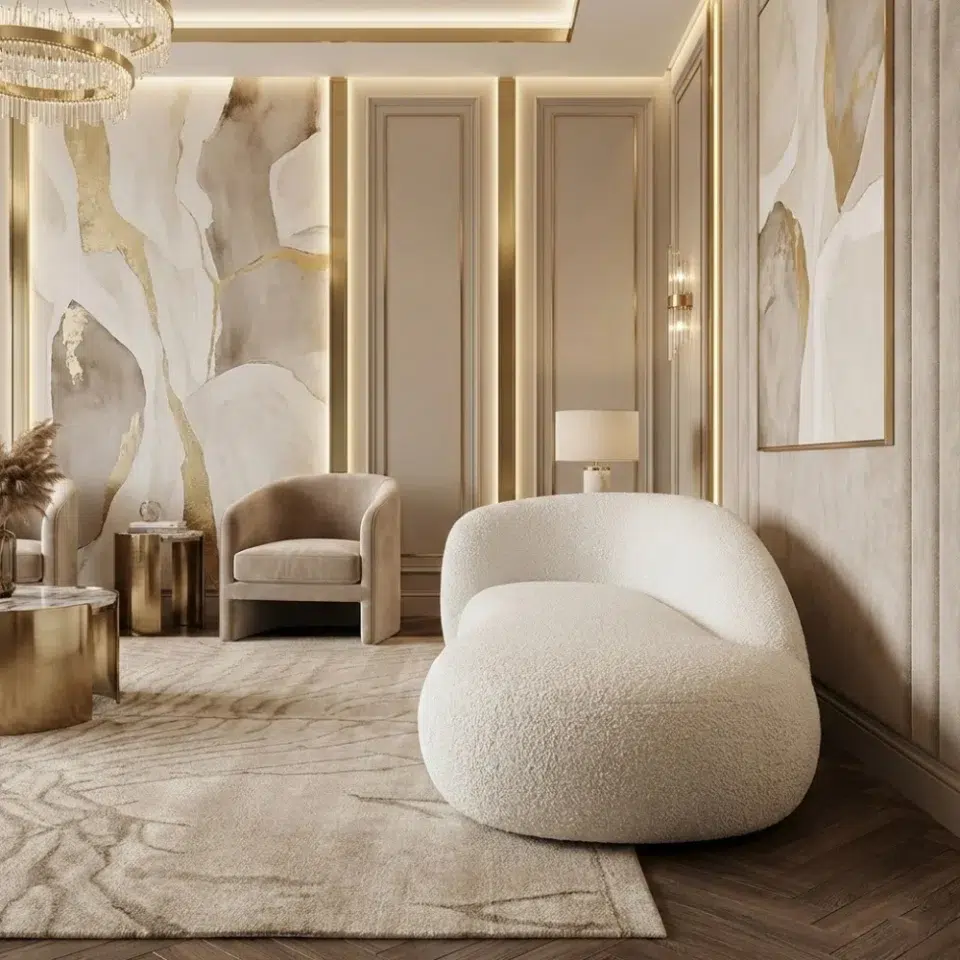 Ivory Drift Modern Curved Chaise Lounge…