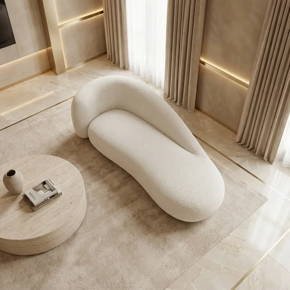 Ivory Drift Modern Curved Chaise Lounge