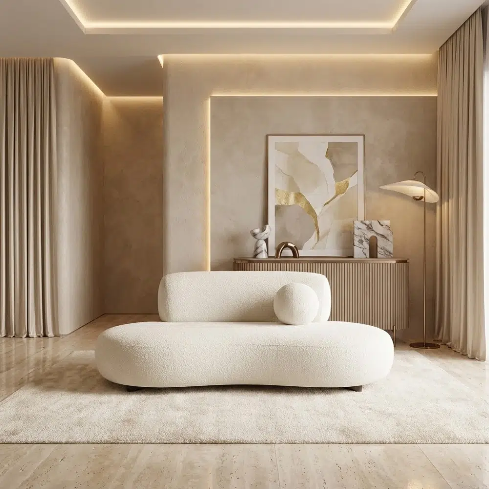 Ivory Halo Modern Curved Chaise Lounge