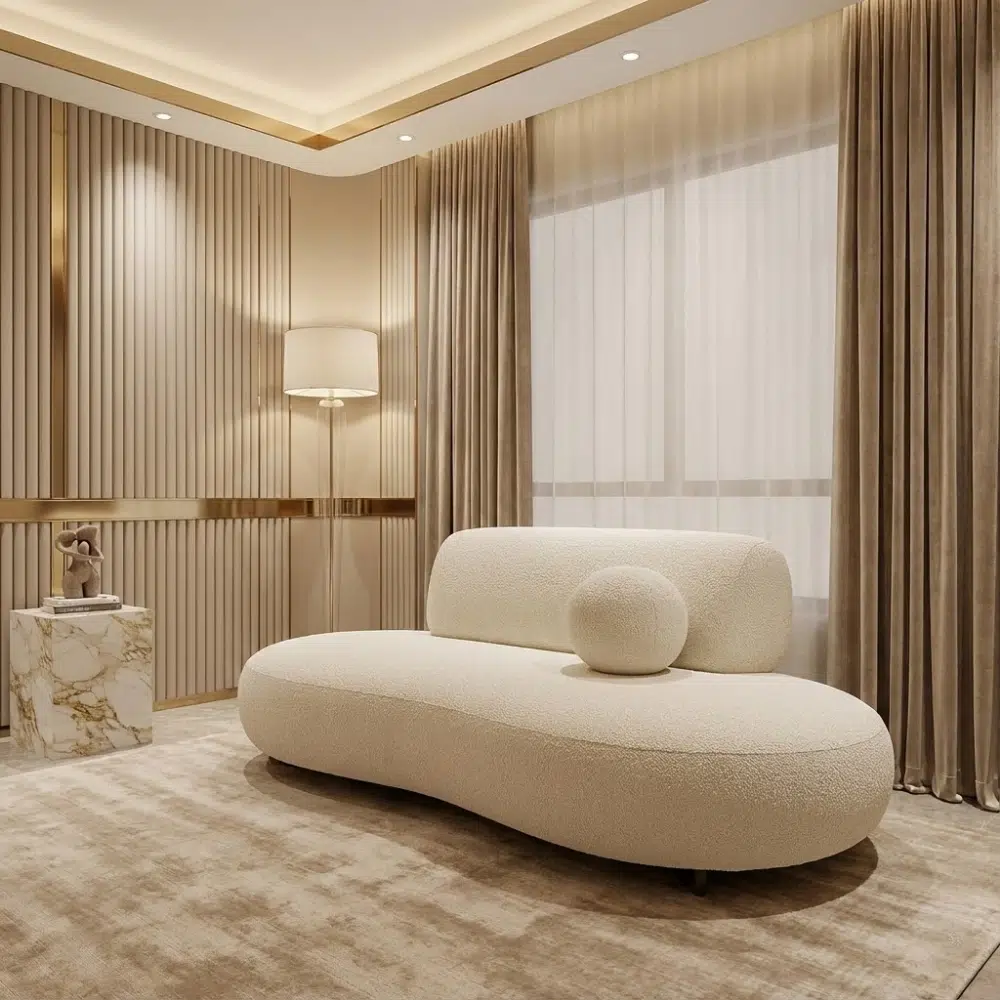 Ivory Halo Modern Curved Chaise Lounge