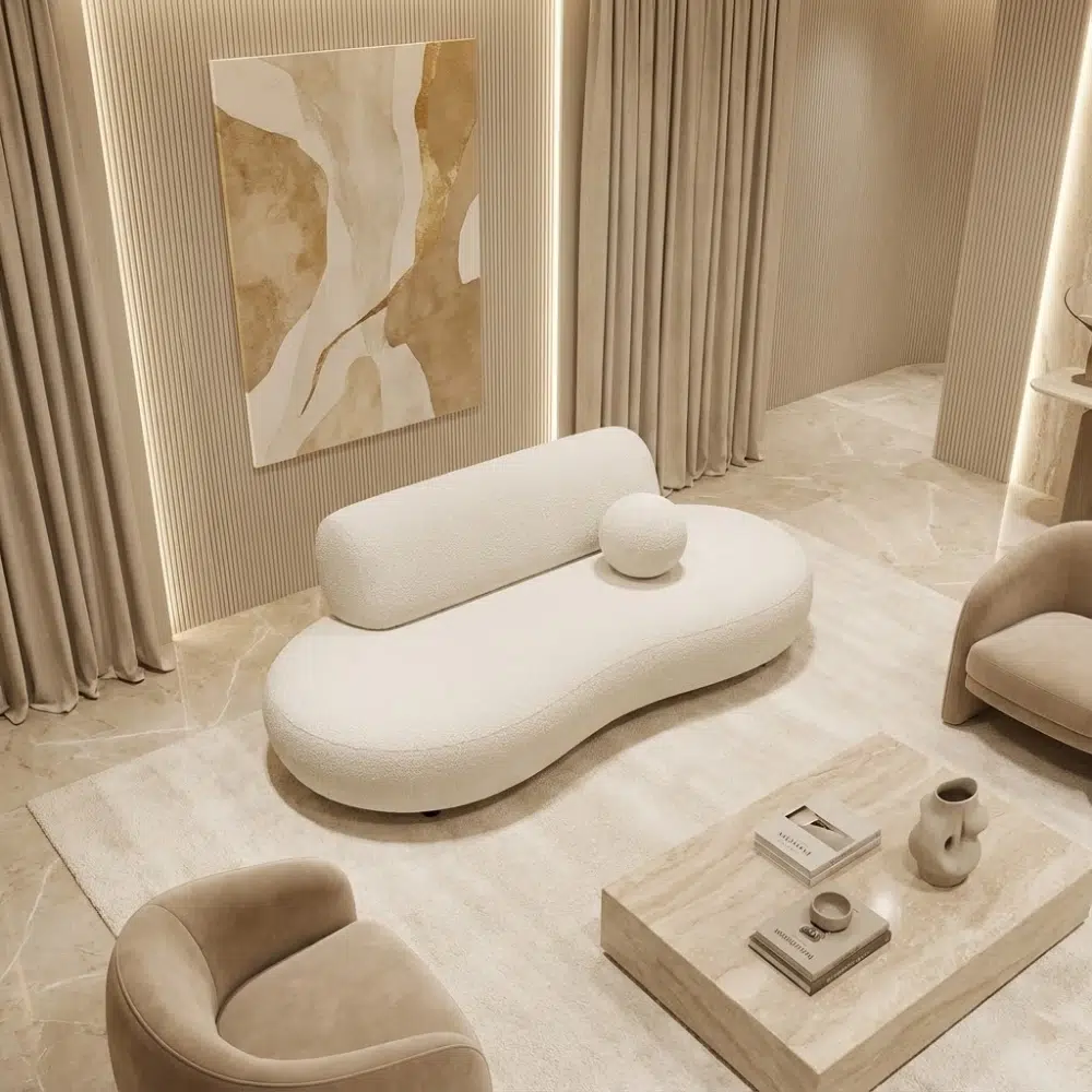 Ivory Halo Modern Curved Chaise Lounge