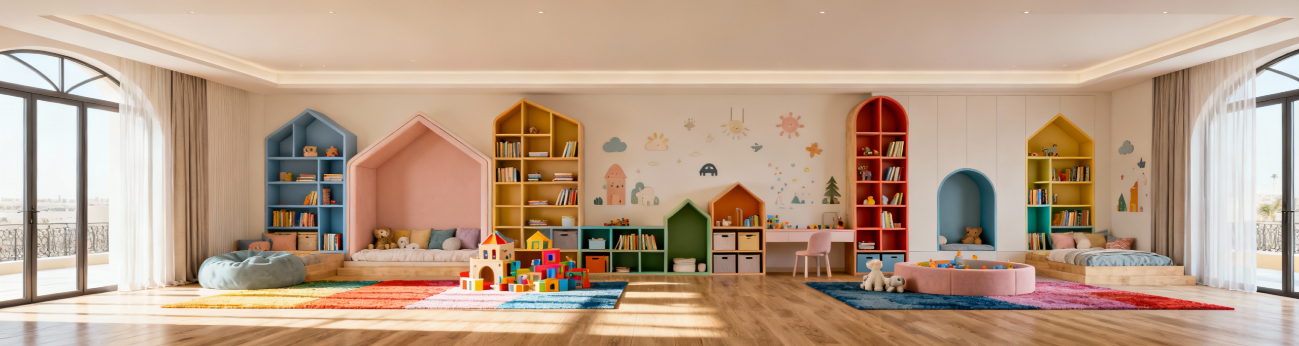 Custom kids bedroom furniture Dubai with bunk beds storage and study desk in modern villa