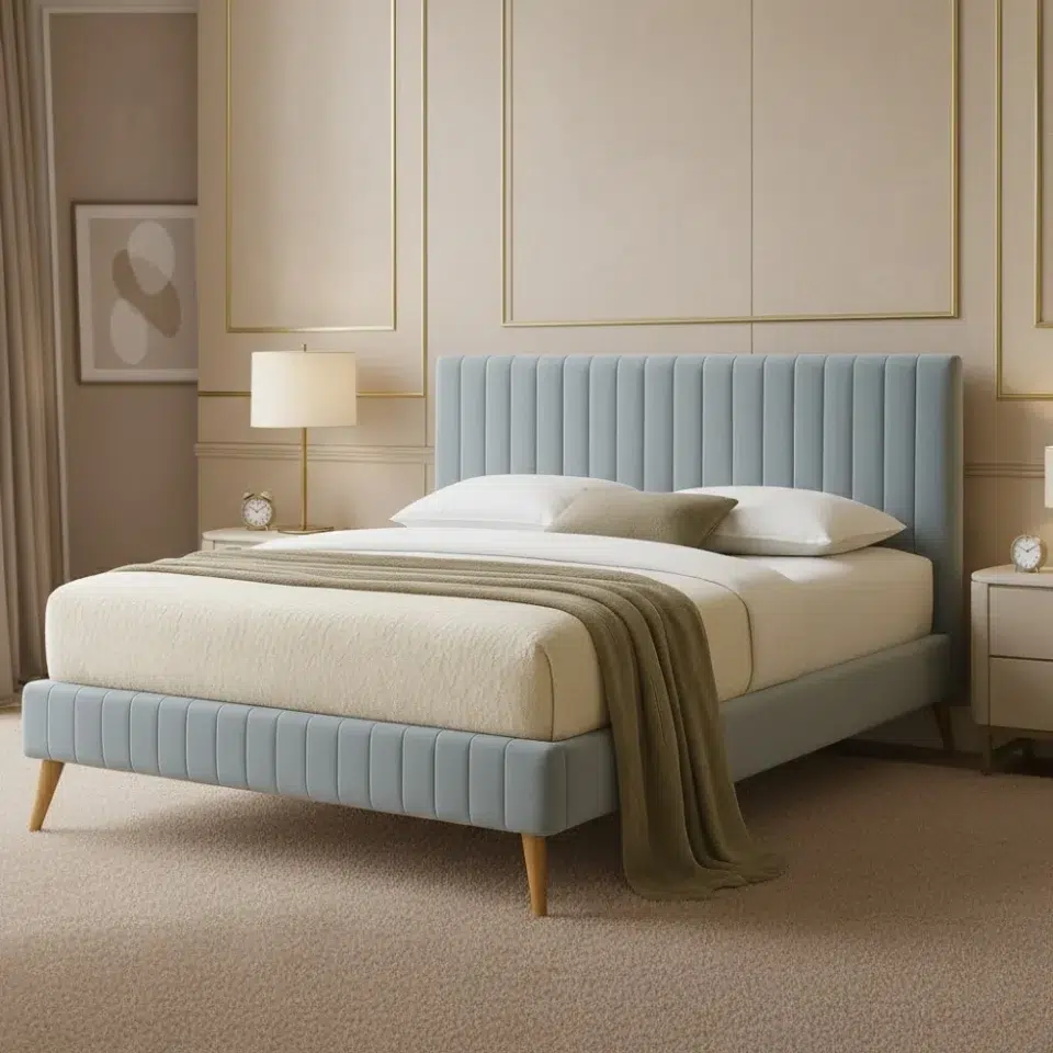 Mid-Century Modern Upholstered Bed…