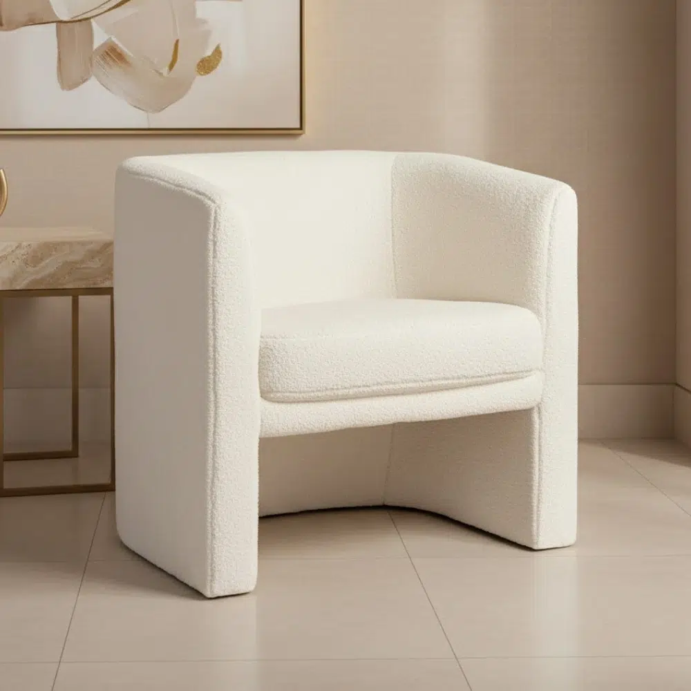 Modern Bouclé Barrel Armchair