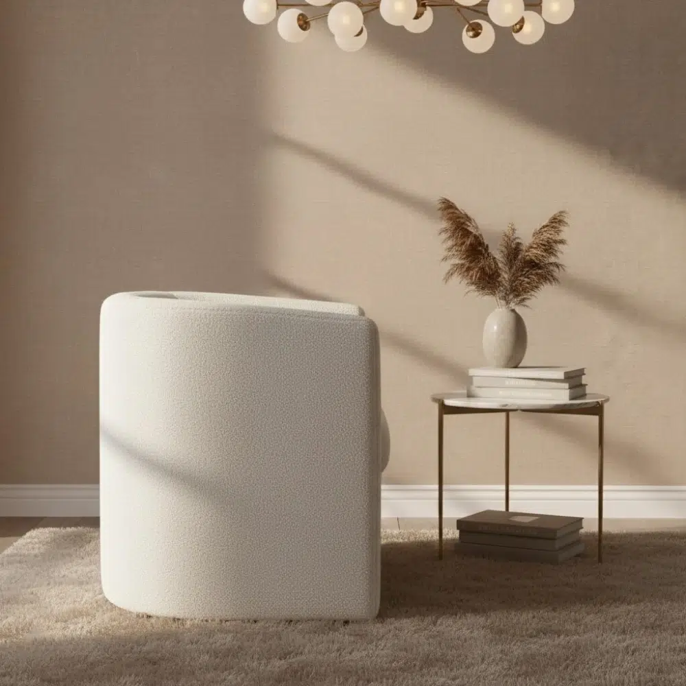 Modern Bouclé Barrel Armchair