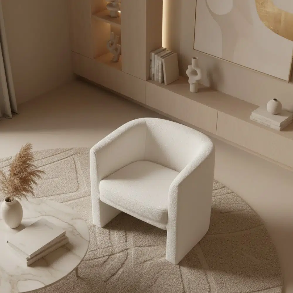 Modern Bouclé Barrel Armchair