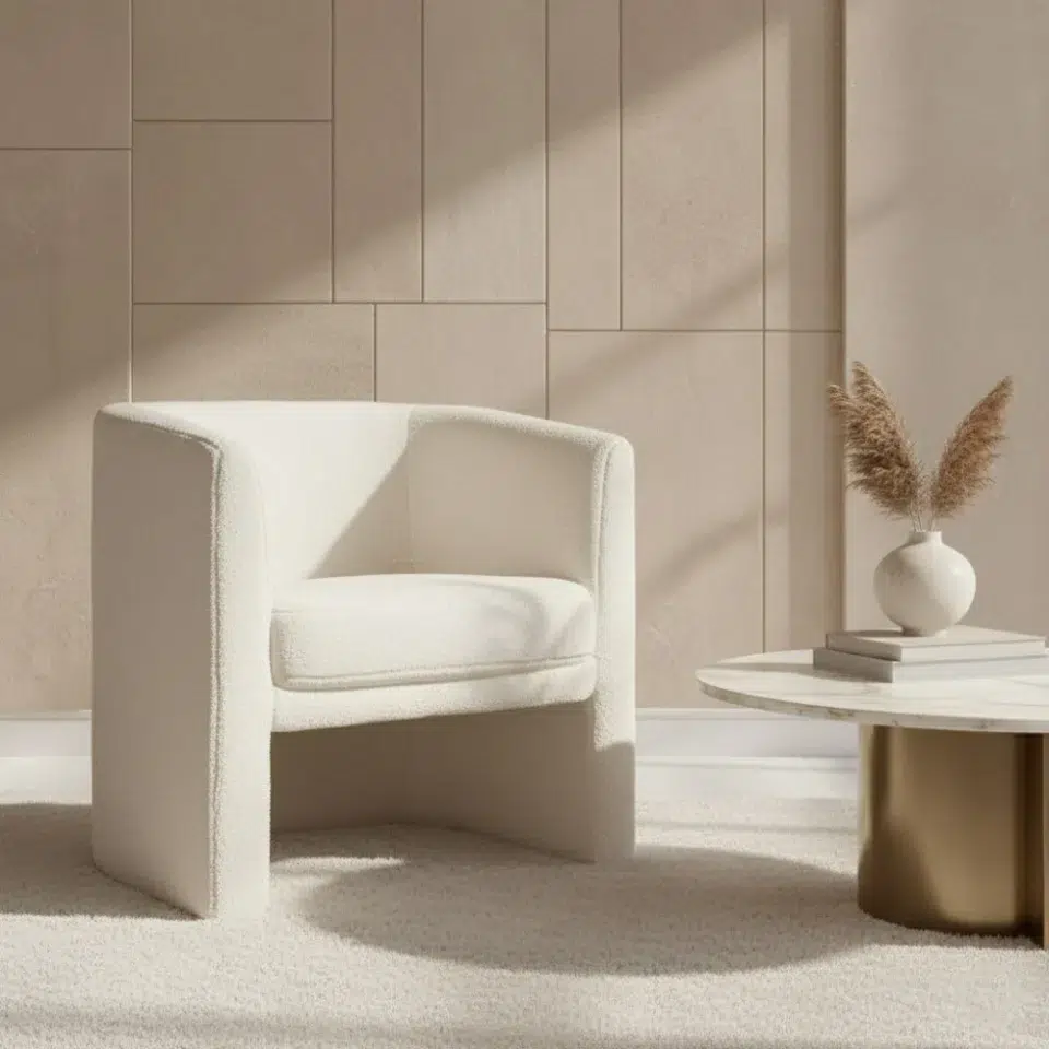 Modern Bouclé Barrel Armchair