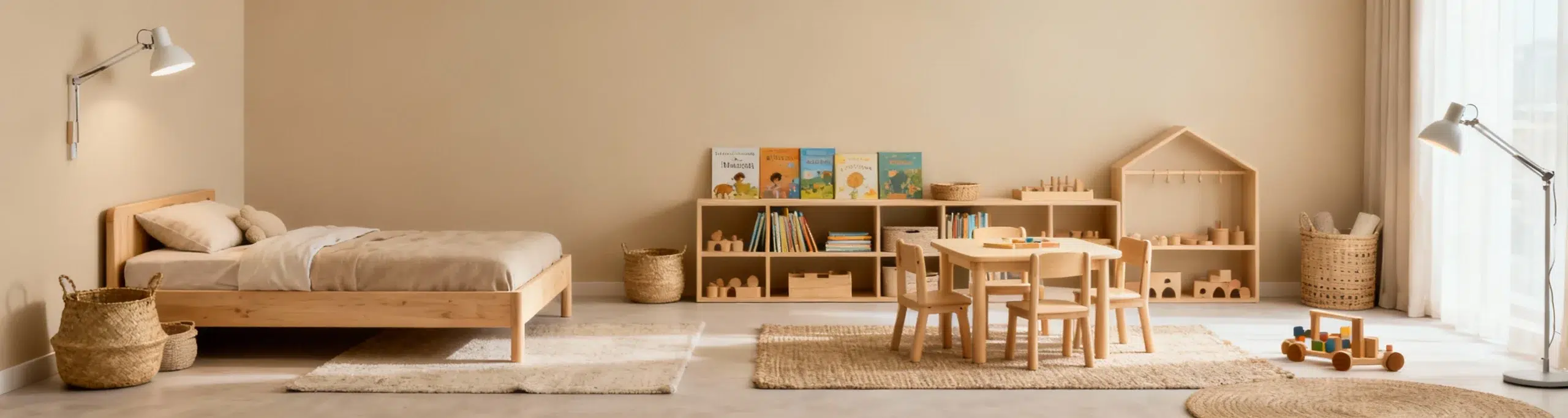 Montessori kids furniture Dubai floor bed open shelving child accessible design Dubai Marina