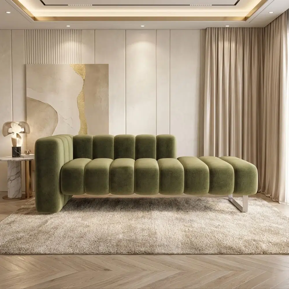 Olive Block Modern Channel Chaise Lounge