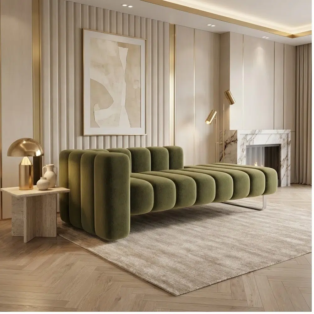 Olive Block Modern Channel Chaise Lounge