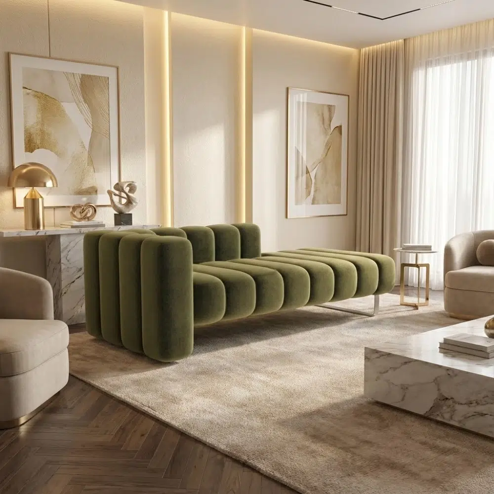 Olive Block Modern Channel Chaise Lounge