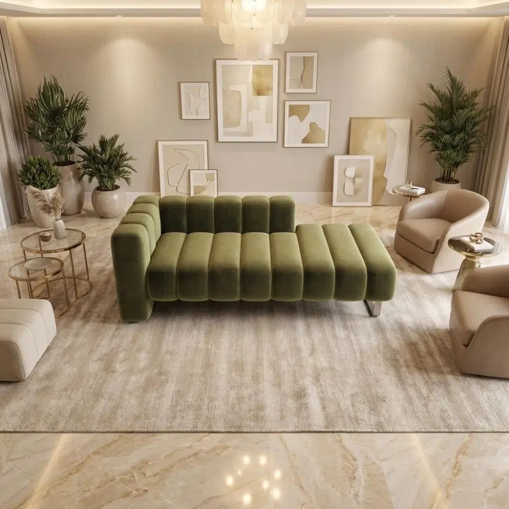 Olive Block Modern Channel Chaise Lounge