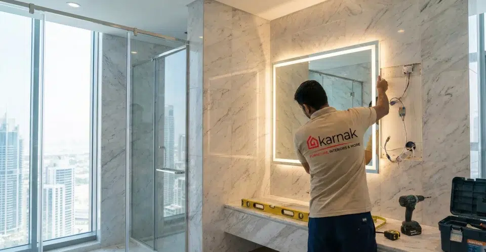 Professional LED mirrors installation service in Dubai bathroom in UAE