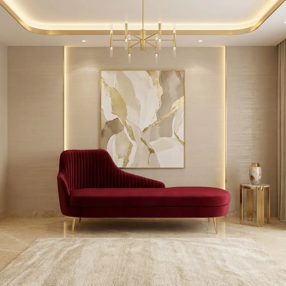 Velour Crest Modern Chaise Lounge