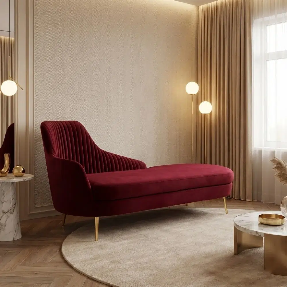 Velour Crest Modern Chaise Lounge