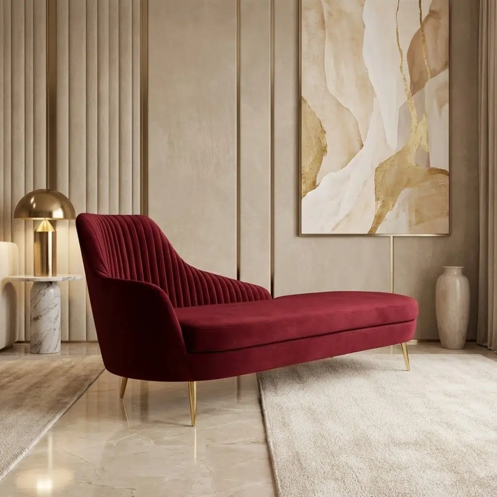Velour Crest Modern Chaise Lounge