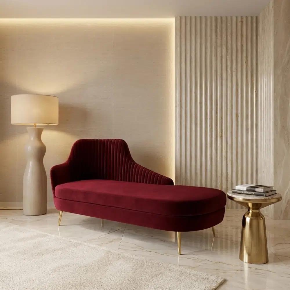 Velour Crest Modern Chaise Lounge