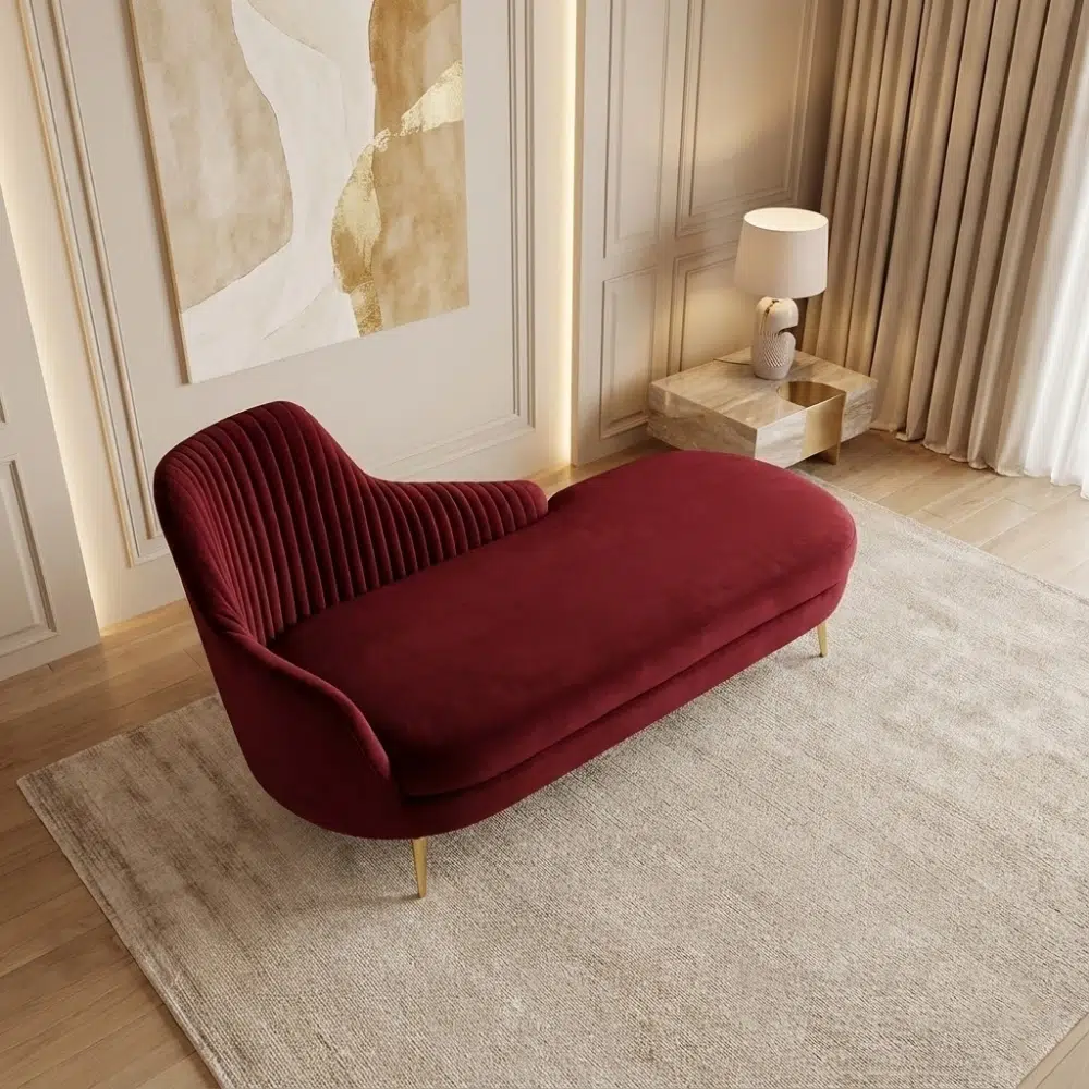 Velour Crest Modern Chaise Lounge