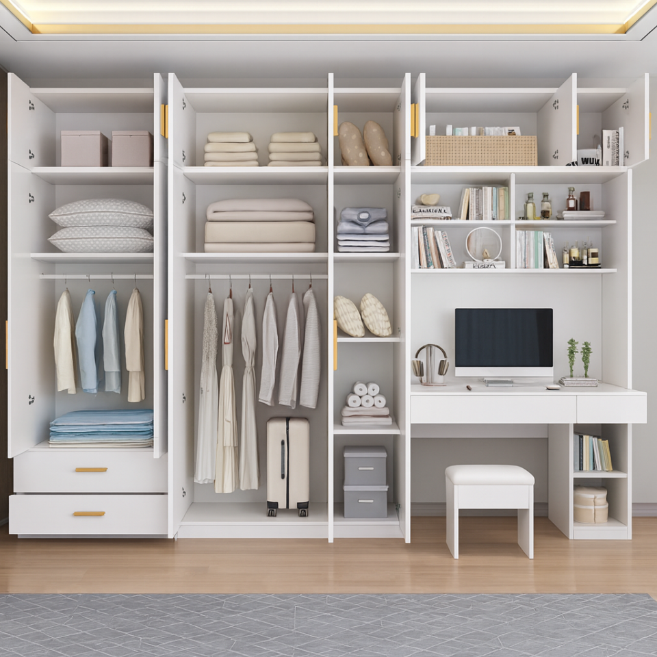 Modern Wall-Mounted Wardrobe With Study Unit…