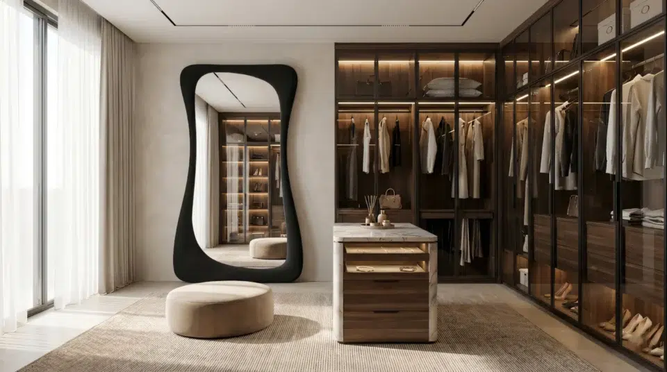 floor mirror installation in luxury Dubai villa walk-in closet in UAE