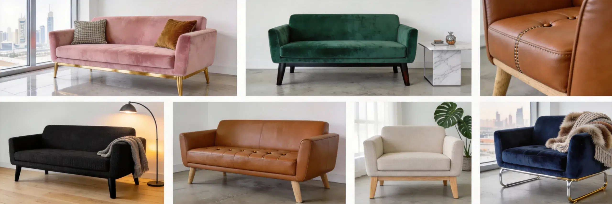 2 seater velvet sofa Abu Dhabi collection - Royal pink, Brooklyn green, Como channel tufted designs by Karnak Home