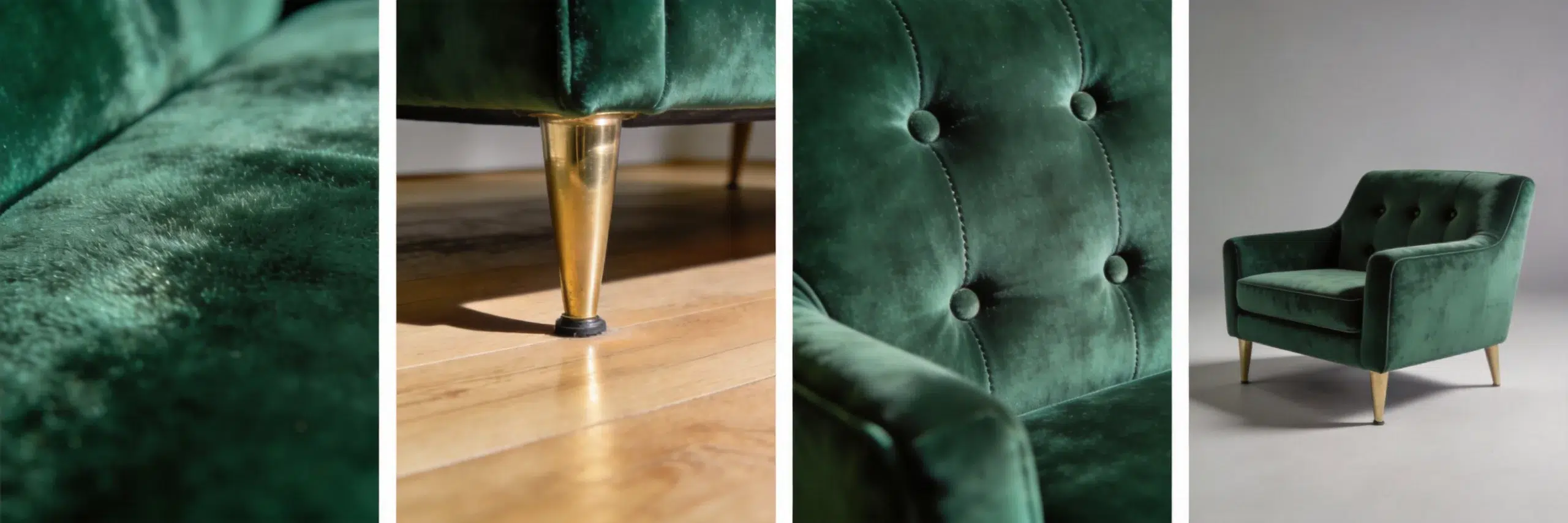 Two seater sofa UAE quality details - velvet texture, gold legs, tufted craftsmanship At Karnak Home